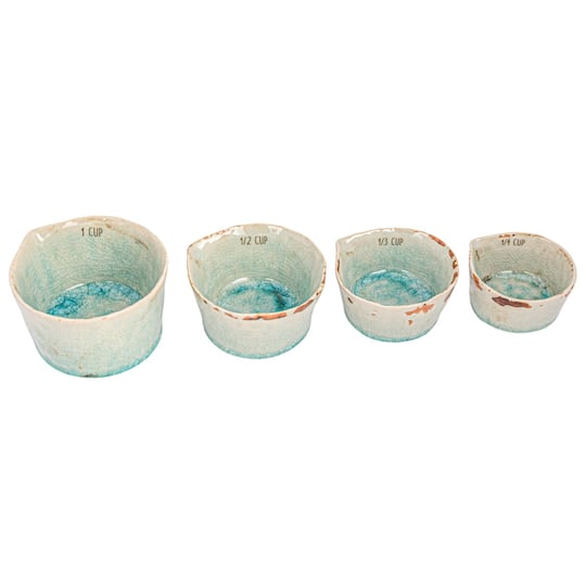 Hello Honey® Green Stoneware Measuring Cups with Reactive Crackle Glaze, 4ct.